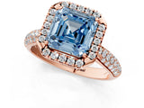 Rose gold Fancy Blue Asscher Cut Halo Diamond Ring with Pavé Band_1