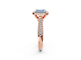 Rose gold Fancy Blue Asscher Cut Halo Diamond Ring with Pavé Band_2
