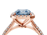 Rose gold Fancy Blue Asscher Cut Halo Diamond Ring with Pavé Band_4