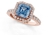 Rose gold Fancy Blue Asscher  Cut Halo Diamond Ring with Pave Band and Four-Prong Setting_18
