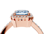 Rose gold Fancy Blue Asscher  Cut Halo Diamond Ring with Pave Band and Four-Prong Setting_21