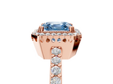 Rose gold Fancy Blue Asscher  Cut Halo Diamond Ring with Pave Band and Four-Prong Setting_22