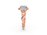 Rose gold Fancy Blue Asscher  Cut Halo Diamond Ring with Scrollwork Band and Four-Prong Setting_2