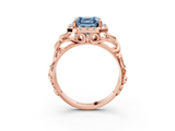Rose gold Fancy Blue Asscher  Cut Halo Diamond Ring with Scrollwork Band and Four-Prong Setting_3