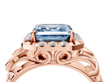 Rose gold Fancy Blue Asscher  Cut Halo Diamond Ring with Scrollwork Band and Four-Prong Setting_4