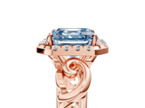 Rose gold Fancy Blue Asscher  Cut Halo Diamond Ring with Scrollwork Band and Four-Prong Setting_5