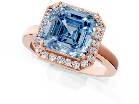 Rose gold Fancy Blue Asscher Cut Halo Diamond Ring with Solitaire Band and Prong Setting_1