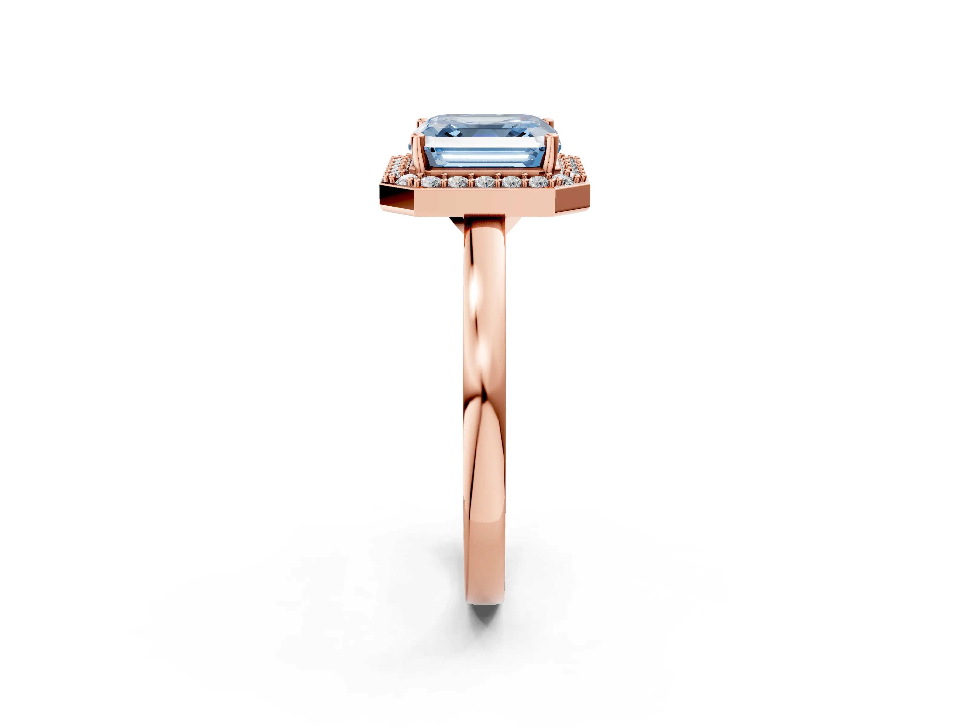 Rose gold Fancy Blue Asscher Cut Halo Diamond Ring with Solitaire Band and Prong Setting_2