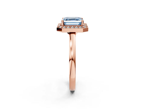 Rose gold Fancy Blue Asscher Cut Halo Diamond Ring with Solitaire Band and Prong Setting_2