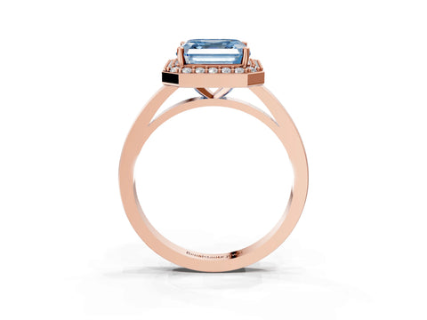 Rose gold Fancy Blue Asscher Cut Halo Diamond Ring with Solitaire Band and Prong Setting_3