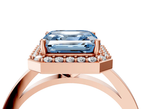 Rose gold Fancy Blue Asscher Cut Halo Diamond Ring with Solitaire Band and Prong Setting_4