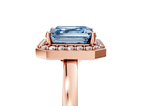 Rose gold Fancy Blue Asscher Cut Halo Diamond Ring with Solitaire Band and Prong Setting_5