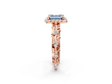 Rose gold Fancy Blue Asscher Cut Halo Diamond Solitaire with Filigree Band and Four-Prong Setting_2