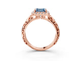 Rose gold Fancy Blue Asscher Cut Halo Diamond Solitaire with Filigree Band and Four-Prong Setting_3