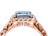 Rose gold Fancy Blue Asscher Cut Halo Diamond Solitaire with Filigree Band and Four-Prong Setting_4