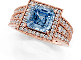 Rose gold Fancy Blue Asscher Cut Halo Diamond Split Shank Ring with Prong Setting_1