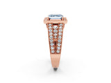 Rose gold Fancy Blue Asscher Cut Halo Diamond Split Shank Ring with Prong Setting_2