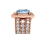 Rose gold Fancy Blue Asscher Cut Halo Diamond Split Shank Ring with Prong Setting_5