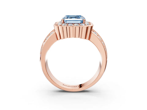 Rose gold Fancy Blue Asscher Cut Halo Diamond Split Shank Ring with Scalloped Prong Setting_3
