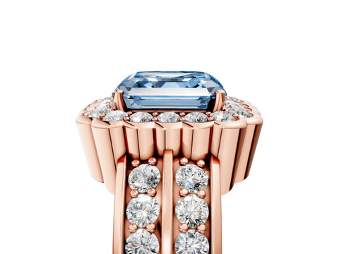 Rose gold Fancy Blue Asscher Cut Halo Diamond Split Shank Ring with Scalloped Prong Setting_5