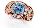 Rose gold Fancy Blue Asscher Cut Halo Milgrain Diamond Engagement Ring with Leaf Band and Four-Prong Setting_1