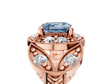 Rose gold Fancy Blue Asscher Cut Halo Milgrain Diamond Engagement Ring with Leaf Band and Four-Prong Setting_5