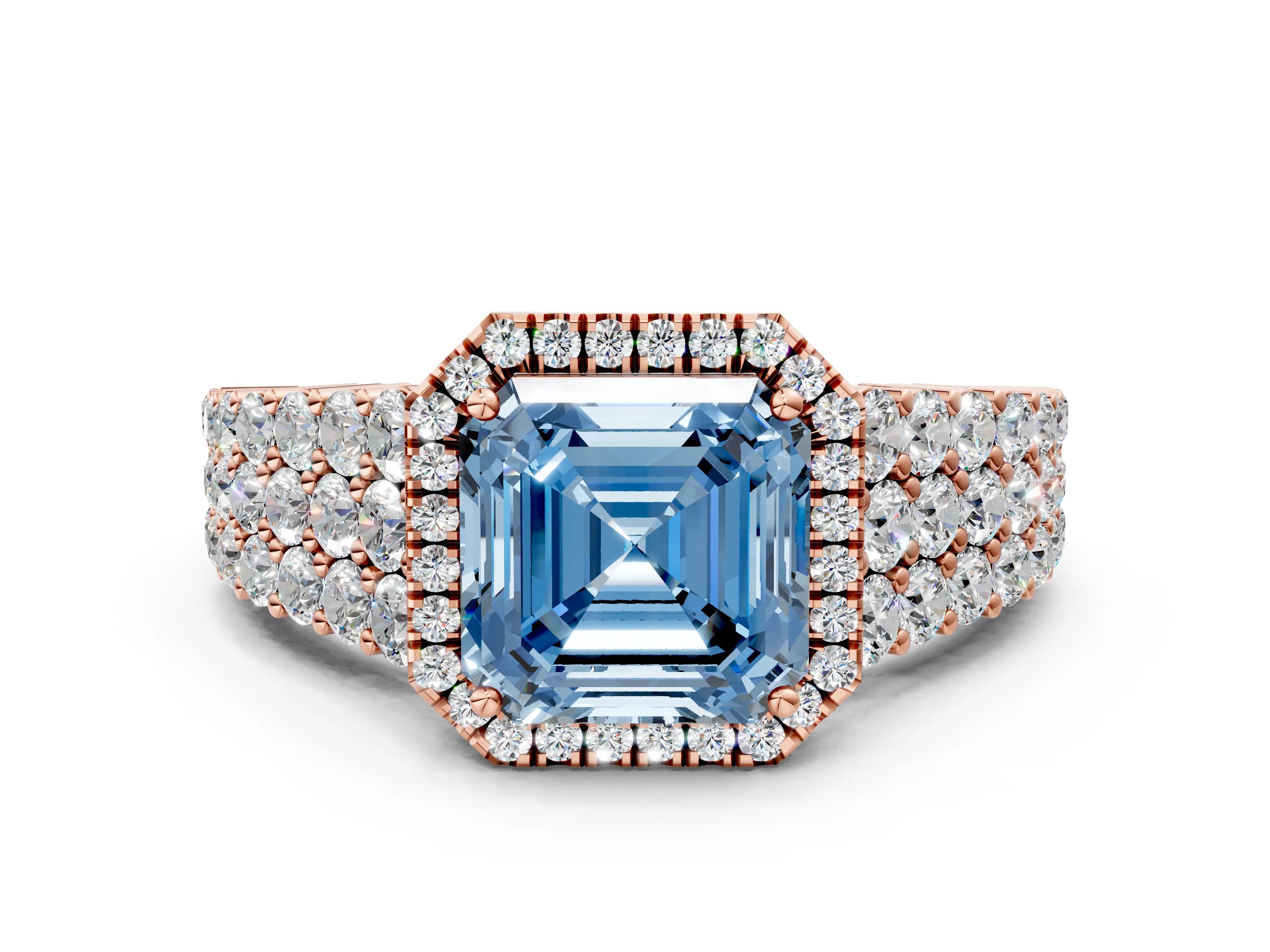 Rose gold Fancy Blue Asscher Cut Halo Pavé Diamond Engagement Ring with Split Shank and Four-Prong Setting_3