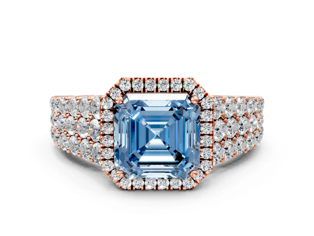 Rose gold Fancy Blue Asscher Cut Halo Pavé Diamond Engagement Ring with Split Shank and Four-Prong Setting_3
