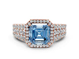 Rose gold Fancy Blue Asscher Cut Halo Pavé Diamond Engagement Ring with Split Shank and Four-Prong Setting_3