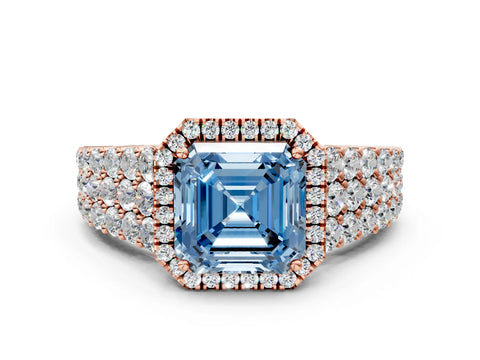Rose gold Fancy Blue Asscher Cut Halo Pavé Diamond Engagement Ring with Split Shank and Four-Prong Setting_3