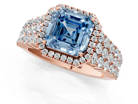 Rose gold Fancy Blue Asscher Cut Halo Pavé Diamond Engagement Ring with Split Shank and Four-Prong Setting_4