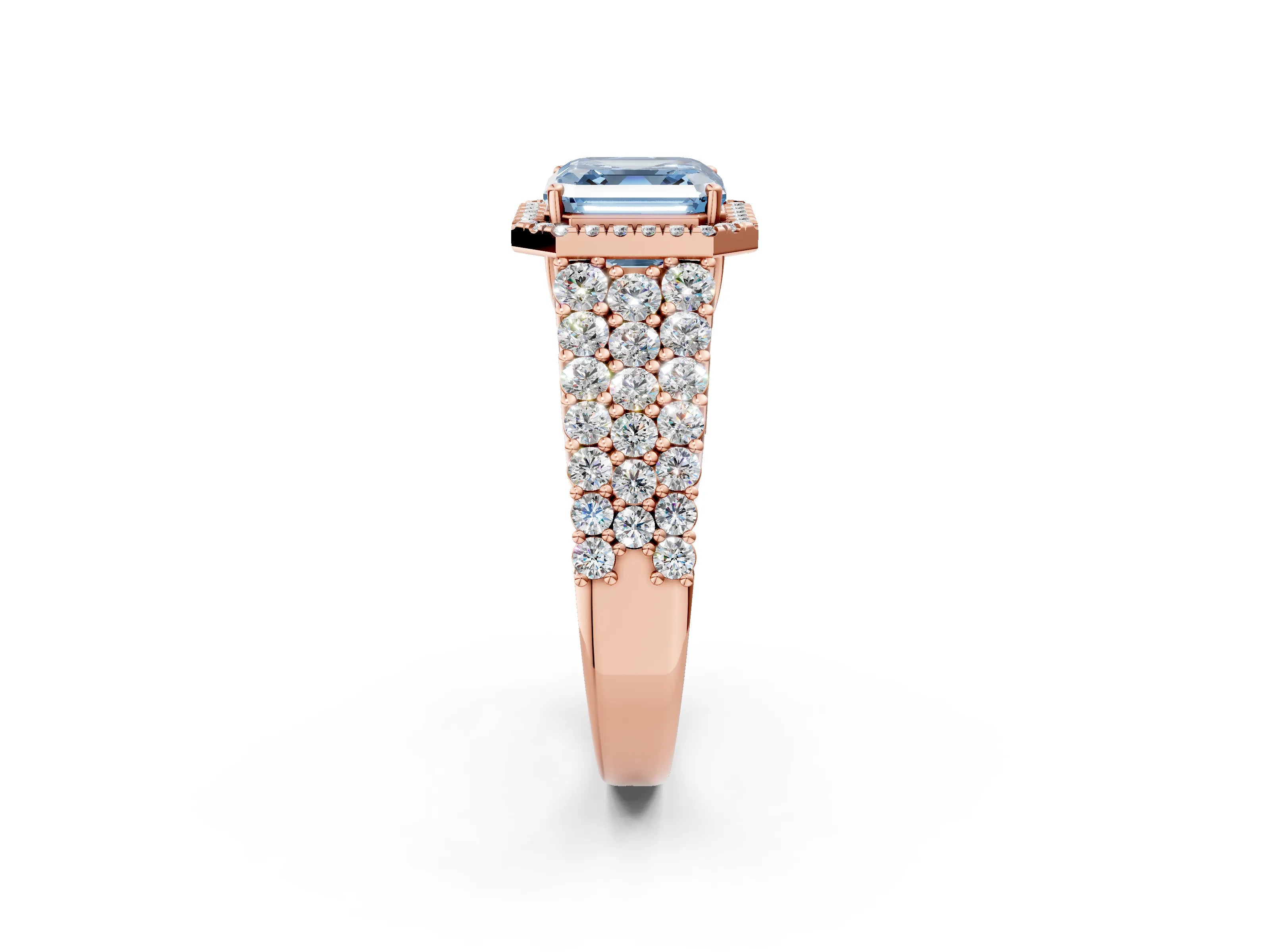 Rose gold Fancy Blue Asscher Cut Halo Pavé Diamond Engagement Ring with Split Shank and Four-Prong Setting_5