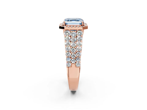 Rose gold Fancy Blue Asscher Cut Halo Pavé Diamond Engagement Ring with Split Shank and Four-Prong Setting_5