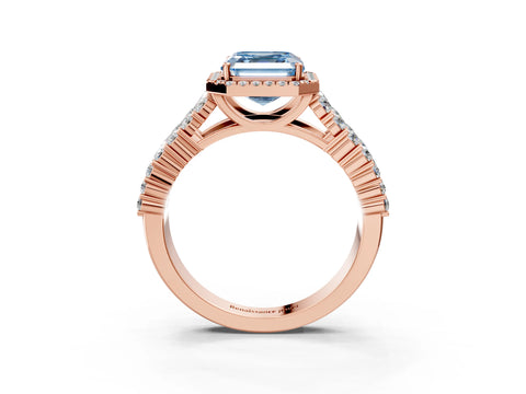 Rose gold Fancy Blue Asscher Cut Halo Pavé Diamond Engagement Ring with Split Shank and Four-Prong Setting_6