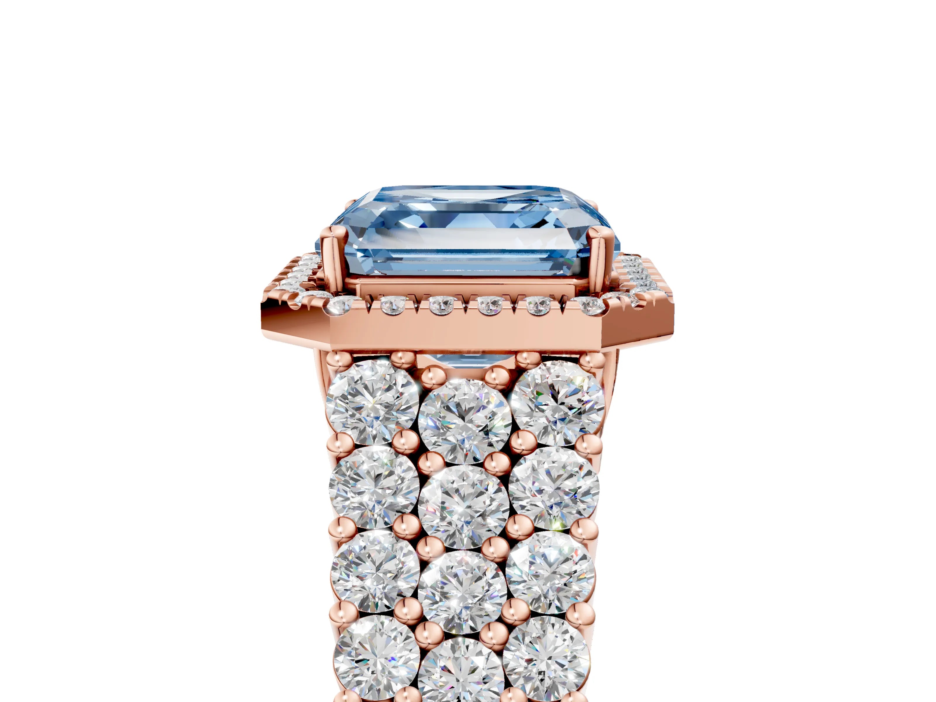 Rose gold Fancy Blue Asscher Cut Halo Pavé Diamond Engagement Ring with Split Shank and Four-Prong Setting_8