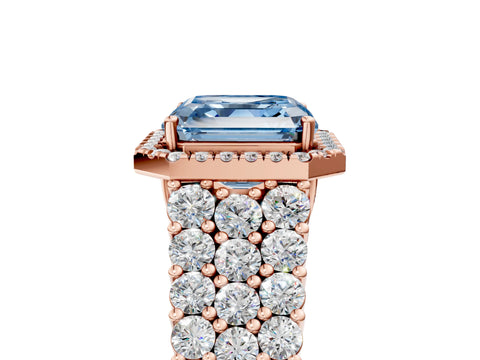 Rose gold Fancy Blue Asscher Cut Halo Pavé Diamond Engagement Ring with Split Shank and Four-Prong Setting_8