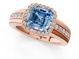 Rose gold Fancy Blue Asscher  Cut Halo Pave Band Four-Prong Ring_30