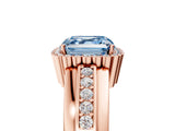 Rose gold Fancy Blue Asscher  Cut Halo Pave Band Four-Prong Ring_34