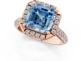 Rose gold Fancy Blue Asscher  Cut Halo Pave Band Four-Prong Setting Ring_1