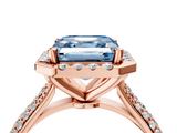 Rose gold Fancy Blue Asscher  Cut Halo Pave Band Four-Prong Setting Ring_4