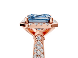 Rose gold Fancy Blue Asscher  Cut Halo Pave Band Four-Prong Setting Ring_5