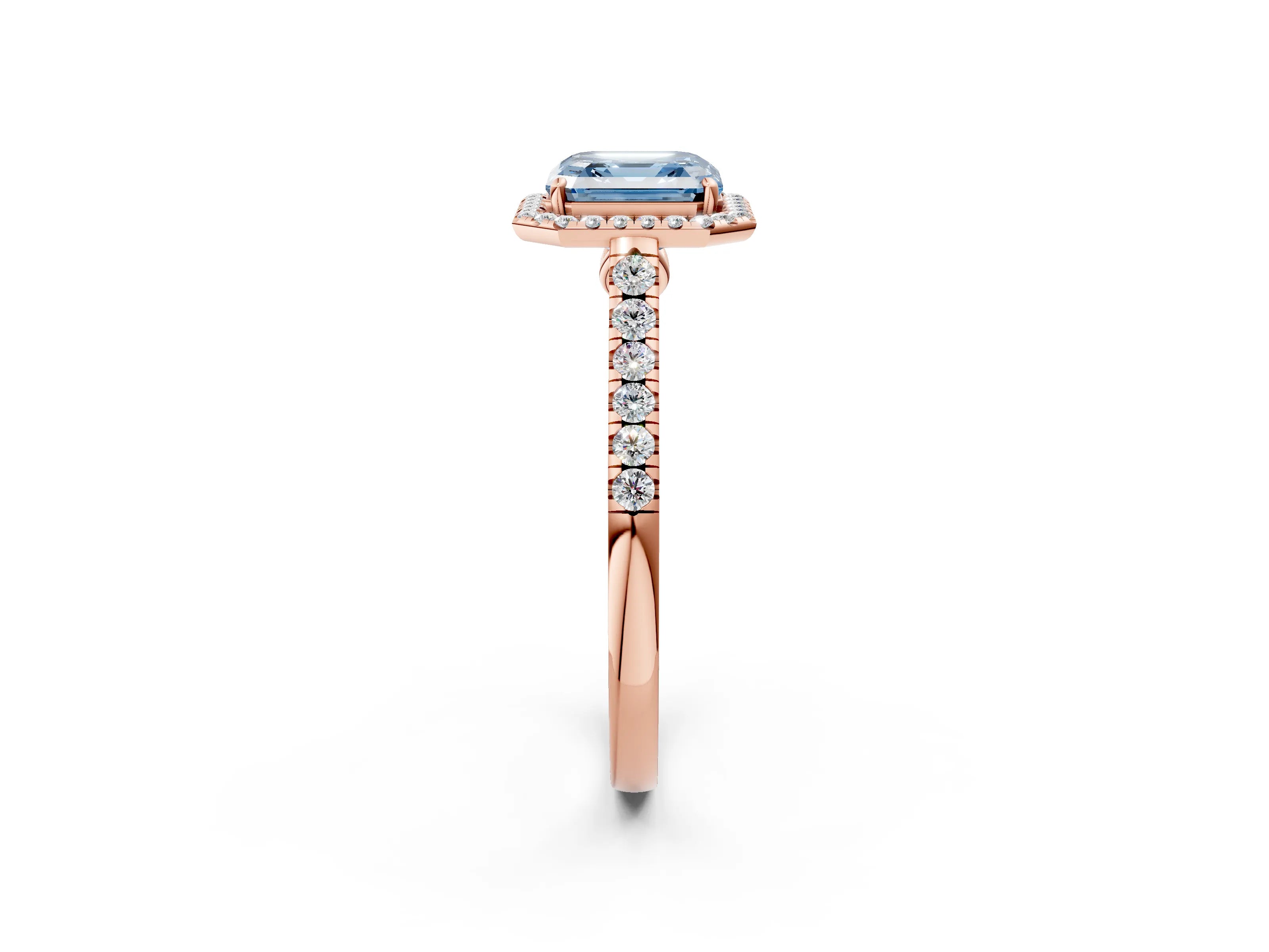 Rose gold Fancy Blue Asscher Cut Halo Pave Diamond Engagement Ring with Four-Prong Setting_2