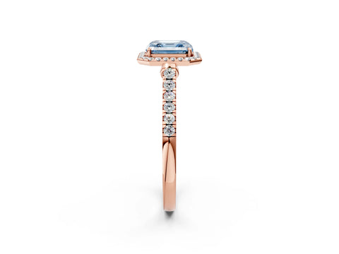 Rose gold Fancy Blue Asscher Cut Halo Pave Diamond Engagement Ring with Four-Prong Setting_2