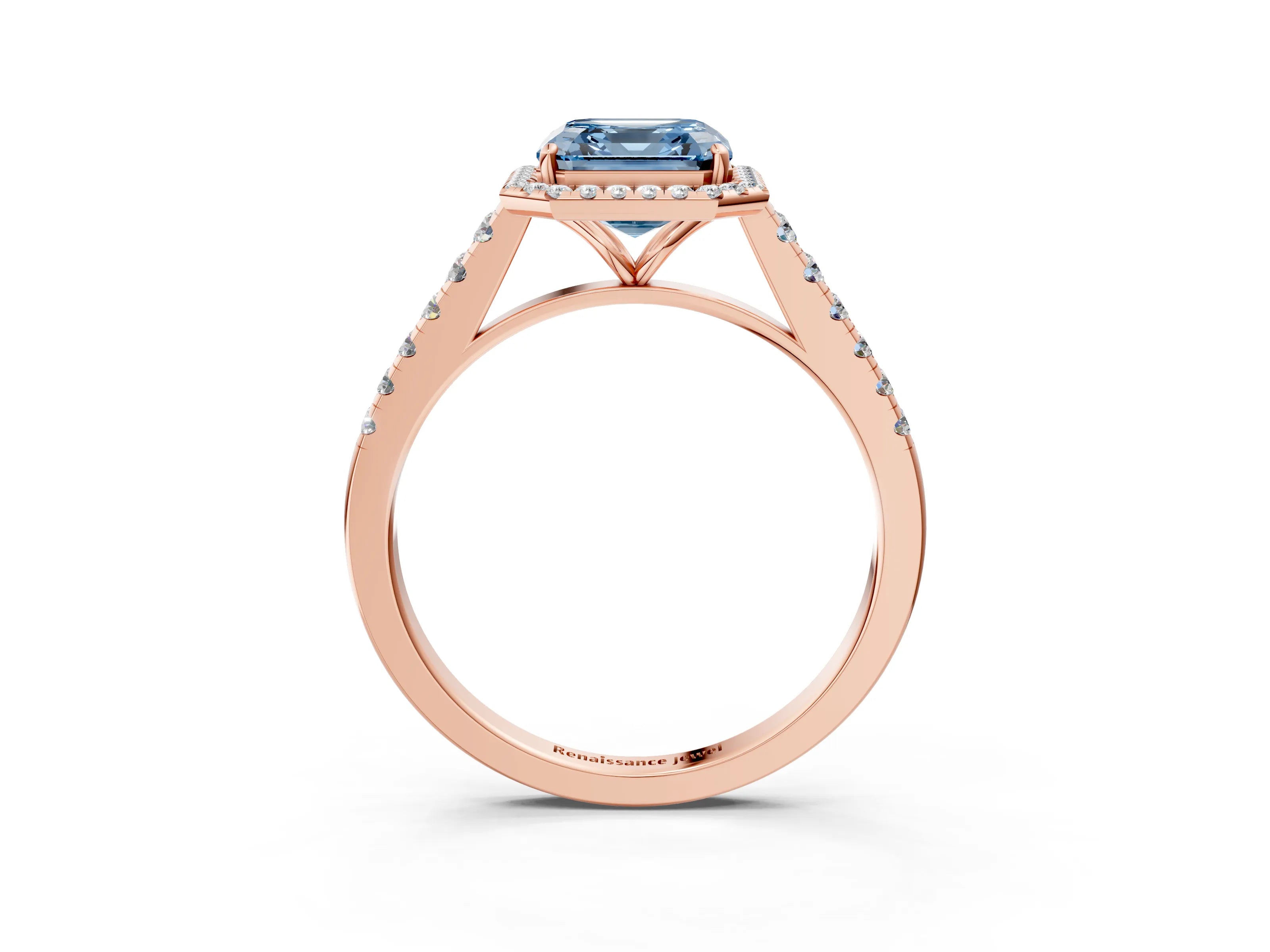 Rose gold Fancy Blue Asscher Cut Halo Pave Diamond Engagement Ring with Four-Prong Setting_3