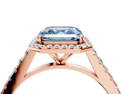 Rose gold Fancy Blue Asscher Cut Halo Pave Diamond Engagement Ring with Four-Prong Setting_4