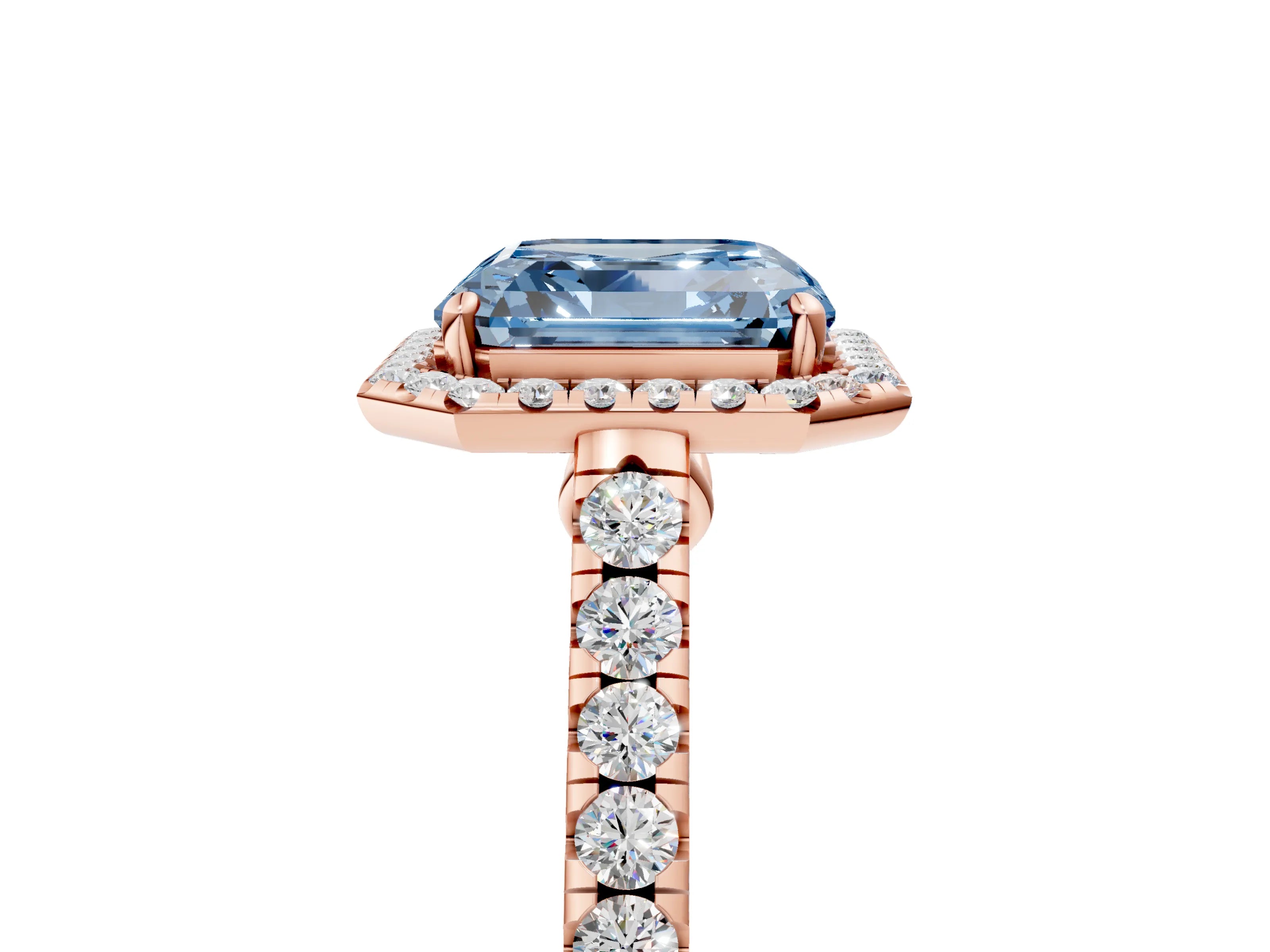 Rose gold Fancy Blue Asscher Cut Halo Pave Diamond Engagement Ring with Four-Prong Setting_5