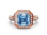 Rose gold Fancy Blue Asscher  Cut Halo Pave Split Shank Prong Setting Ring_69