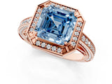 Rose gold Fancy Blue Asscher  Cut Halo Pave Split Shank Prong Setting Ring_70
