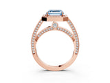 Rose gold Fancy Blue Asscher  Cut Halo Pave Split Shank Prong Setting Ring_72