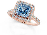 Rose gold Fancy Blue Asscher Cut Halo Round Diamond Pavé Band with Four-Prong Setting_4